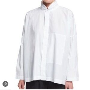 Eskandar Cotton Double Stand Collar Long Shirt w/Large Pocket